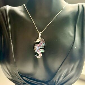 Breathtaking Iridescent Abalone Seahorse Pendant Necklace Hand Made by Artisans